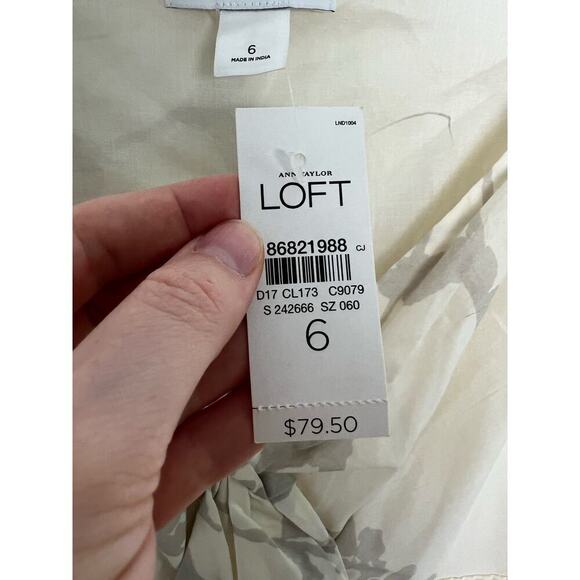 NEW Ann Taylor Loft Women's 6 Floral Cotton Midi Dress White Gray Babydoll Tank - Picture 3 of 16